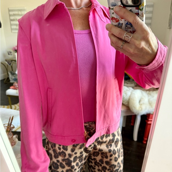 Vintage Ralph Lauren Silk Jacket Hot Pink Zip Front Lightweight Size M - Picture 3 of 9
